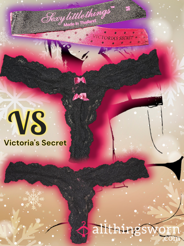 Victoria's Secret Black Lace & Pink Bow Thongs