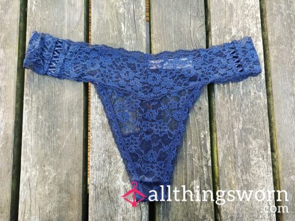 Victoria's Secret Lace Thong In Navy