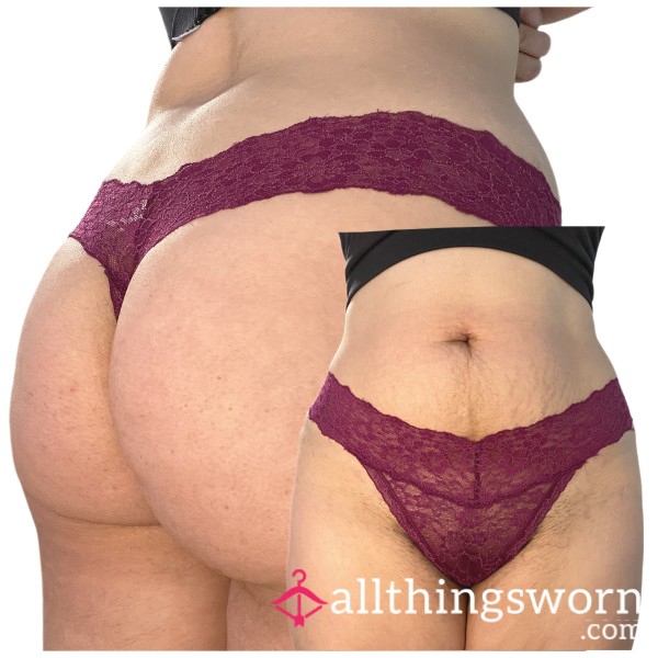 VICTORIAS SECRET METALLIC MAROON LACE THONG