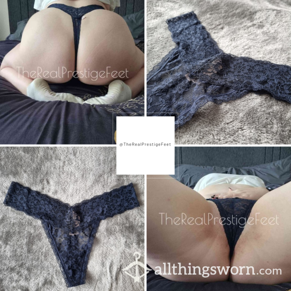 Victoria's Secret Navy Lace Thong | Size L | 2 Days Wear | Includes Pics & Premade Video | See Listing Photos For More Info - From £22.00 + P&P