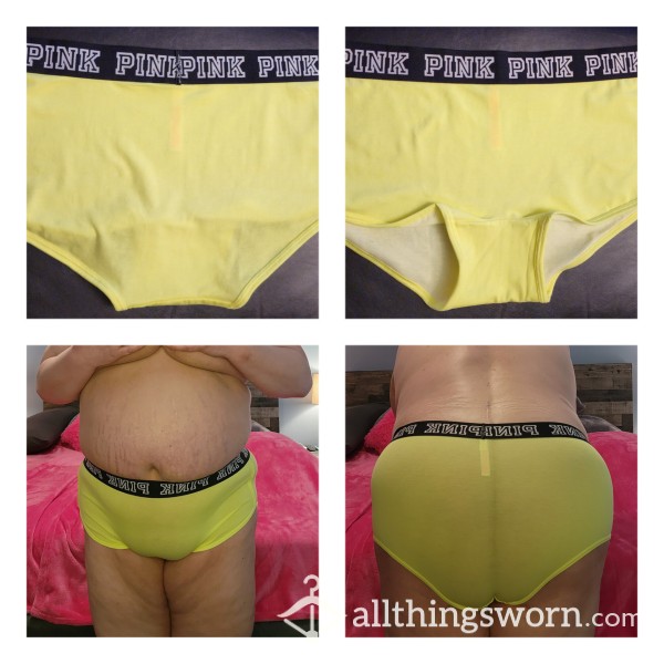 Victoria's Secret Neon Yellow Boyshort W/PINK On BOLD LETTER Waistband