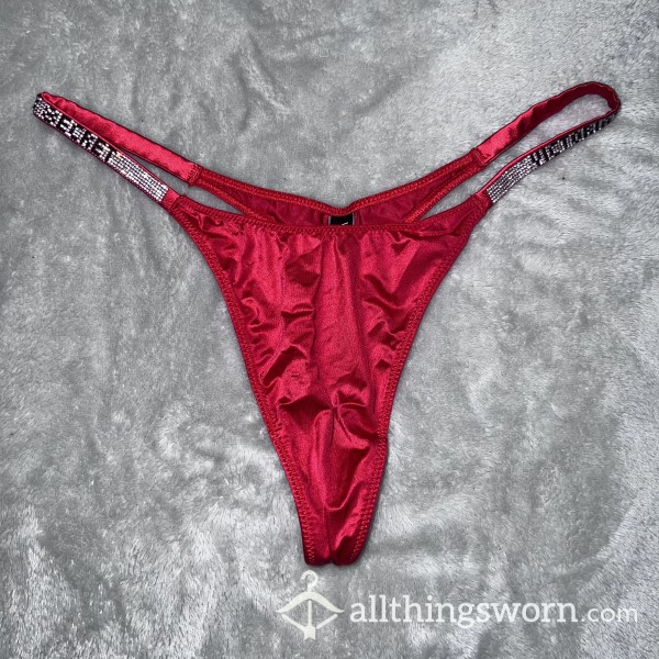 Victoria’s Secret Red Satin Rhinestone G-String