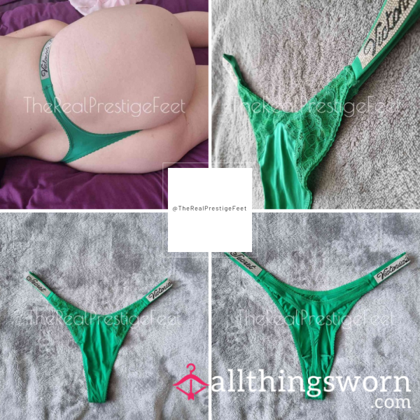 Victoria's Secret Shine Strap Emerald Green Silky Feel Thong | Size L | 2 Days Wear | Includes Pics & Premade Video | See Listing Photos For More Info - From £30.00 + P&P