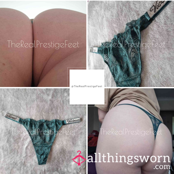 Victoria's Secret Shine Strap Green Lace Thong | Size L | 2 Days Wear | Includes Pics & Premade Video | See Listing Photos For More Info - From £30.00 + P&P