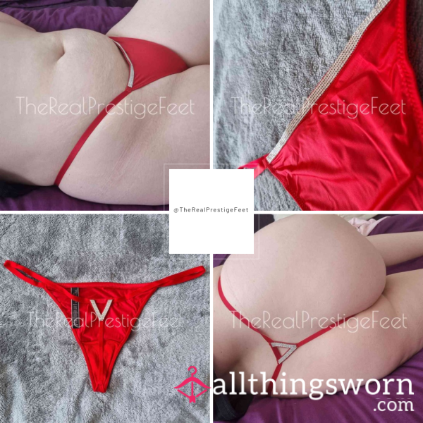 Victoria's Secret Shine Strap Silky Feel Red G-String | Size XL | 2 Days Wear | Includes Pics & Premade Video | See Listing Photos For More Info - From £30.00 + P&P