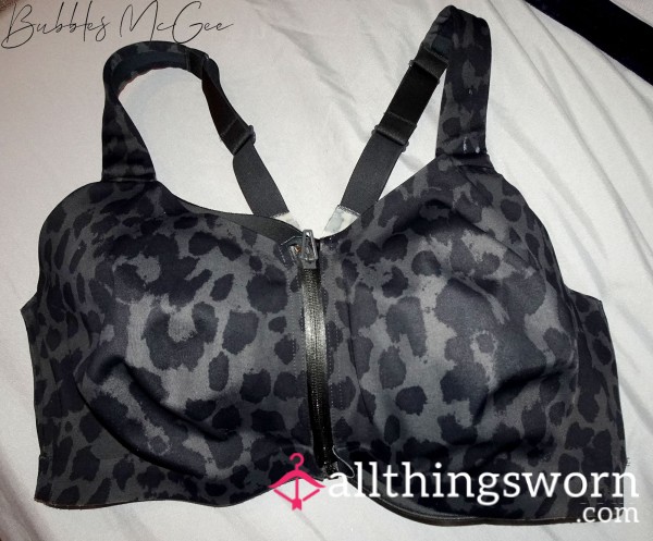 Victoria's Secret Sports Bra 36DDD- Black/ Grey Leopard