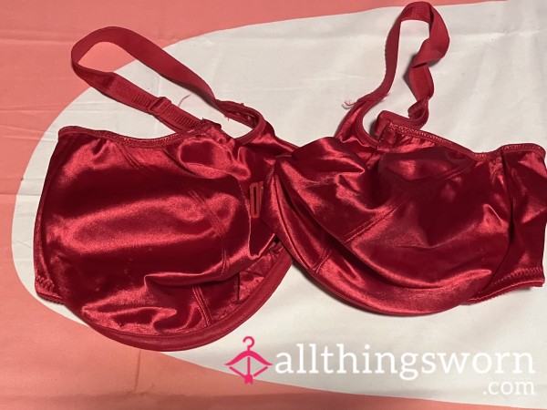 Vintage 42C Victorias Secret Red Satin Well Worn Broken Clasp Bra