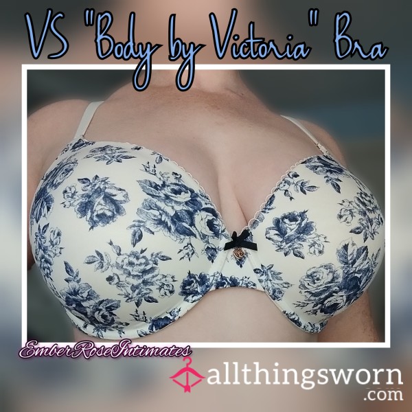 VS "Body By Victoria" Lightly Lined White & Blue Flor*l Bra (36DD)