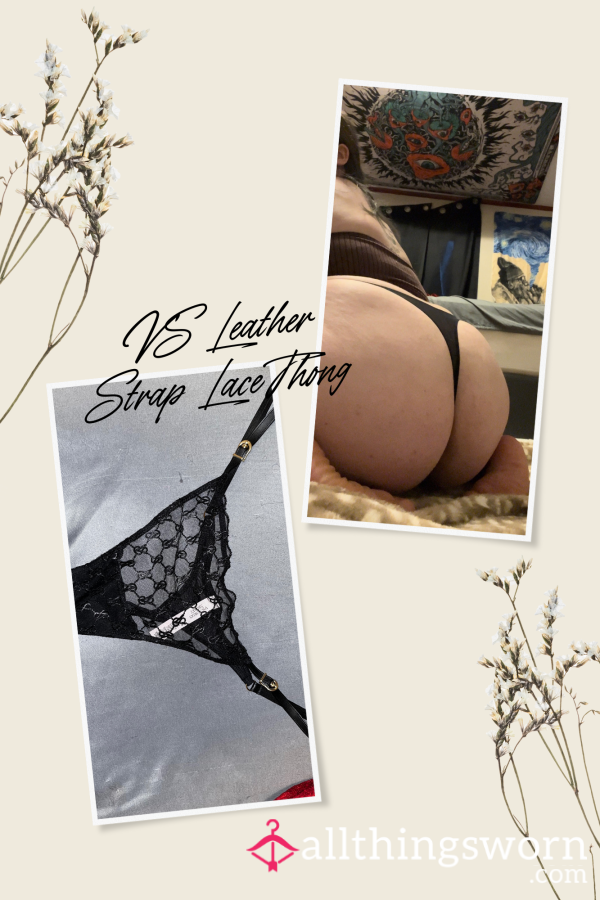 Vs Leather Strap Lace Thong