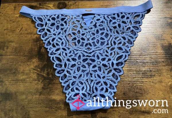 VS Pink Lace Back Blue Bikini Panties