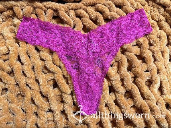 VS Pink Lace Thong W/ Rhinestones