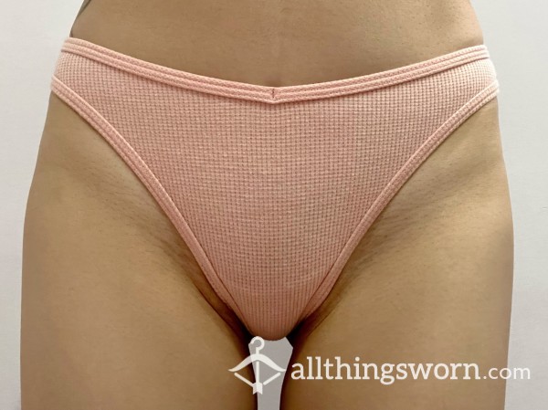 VS PINK Light Peach Waffle Textured Thong