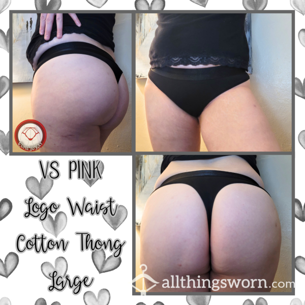 🖤 VS PINK Logo Waist Black Cotton Thong 🖤