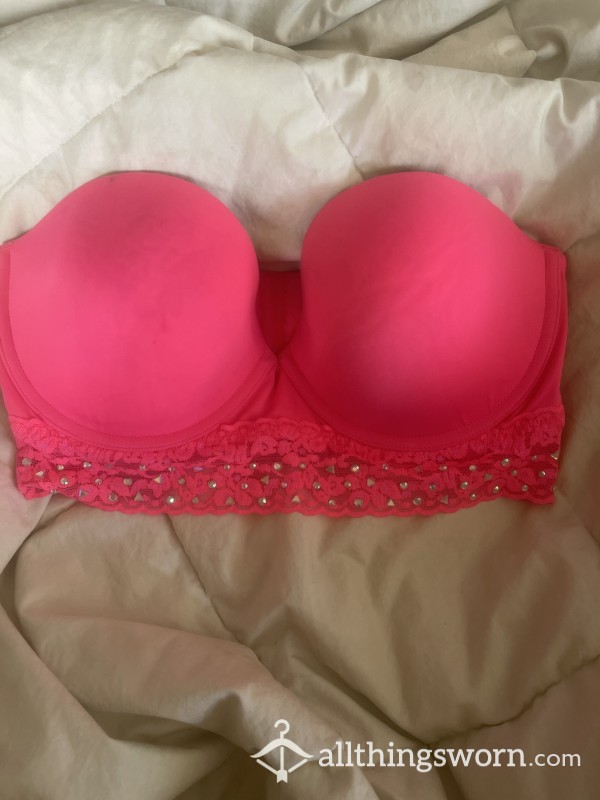 VS Pink Rhinestone Strapless Bra Hot Pink