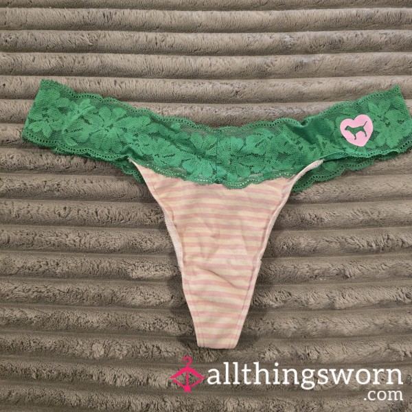 VS Pink/Green/White Striped Lacey Thong