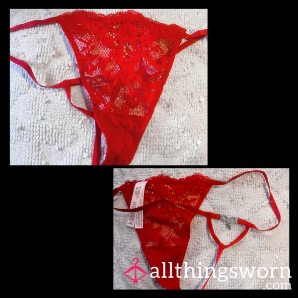 VS Red G-String With Rhinestone Bow