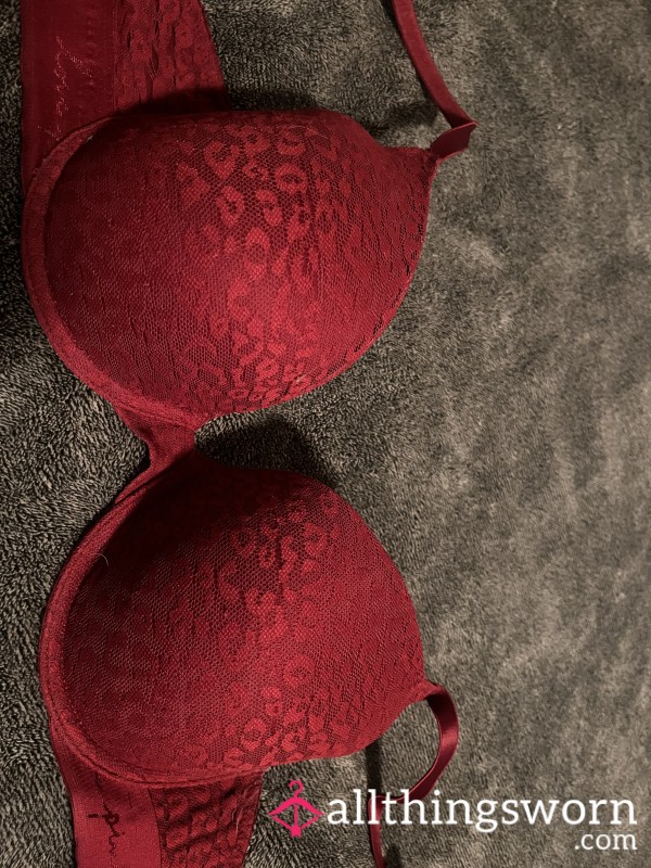 VS Red Leopard Print Lacey Bra