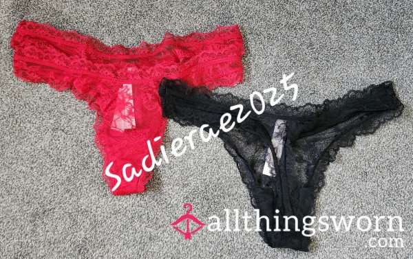 VS Red Or Black Lacey Thong With Cotton Gusset