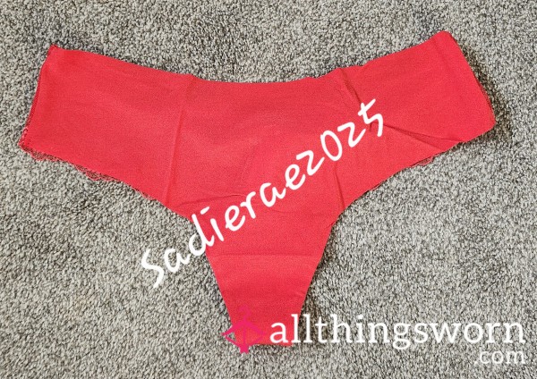 VS Red Stretchy Mesh Back No-show Thong - Cotton Gusset