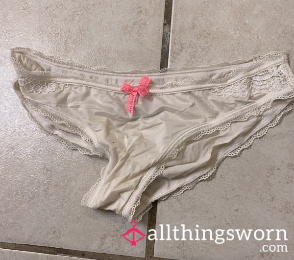 Creamy Gusset. VS Size XS White Silk And Lace Panties. Fingered Myself Until I Came. Dried On C*m And Pu**y Juice