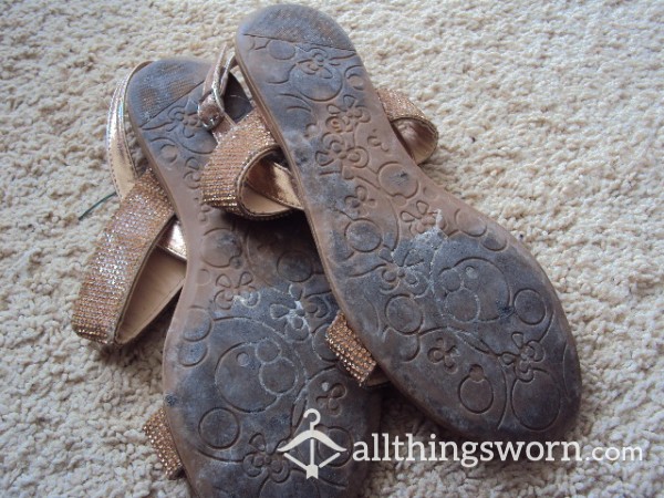 Wallis Ladies Gold Flat Sandals Well Worn