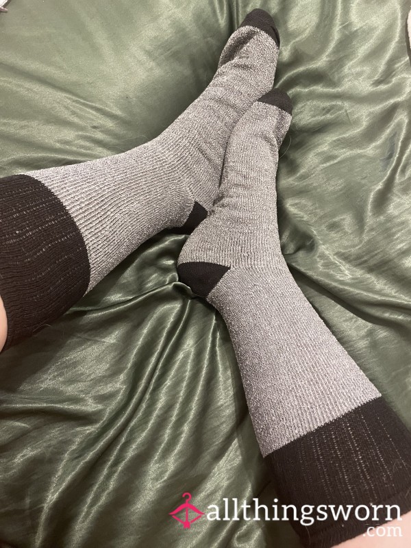 Warm Grey And Black Crew Socks