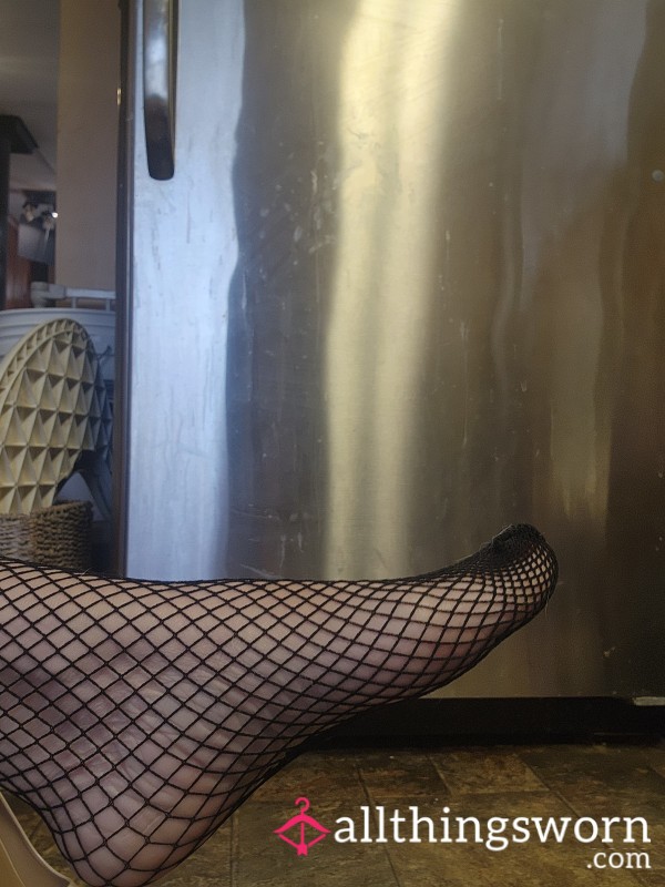 Watch Me P**l Off My Fishnets To Show My Naked Foot