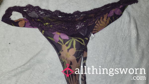 Well Broken In And Worn Purple Flor*l Thong