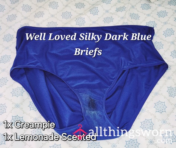 Well Loved Dark Blue Silky Briefs 3 Day Wear 1x Creampie 1x Lemonade Scented