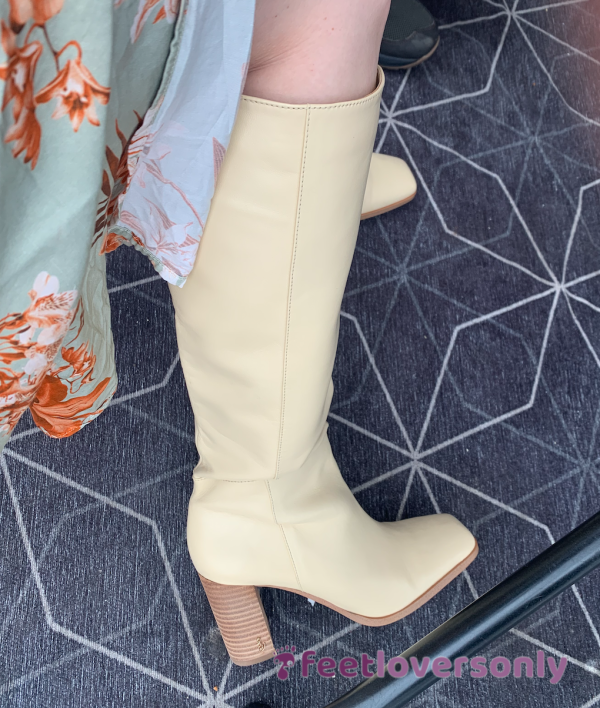 Well Loved High Heeled Boots - Cream Leather