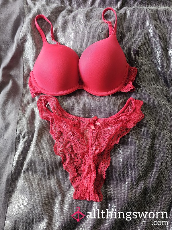 Well Used 💋Boux Avenue Red Bra & Panties Set Uk 10 32C