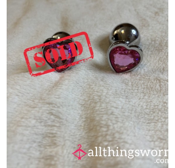 Well Used Bu*t A**l Heart Plugs Pink Gemstone Shiny Silver (ONLY THE LARGE ONE LEFT)