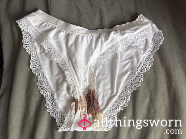 Well Used Red Old White Panties