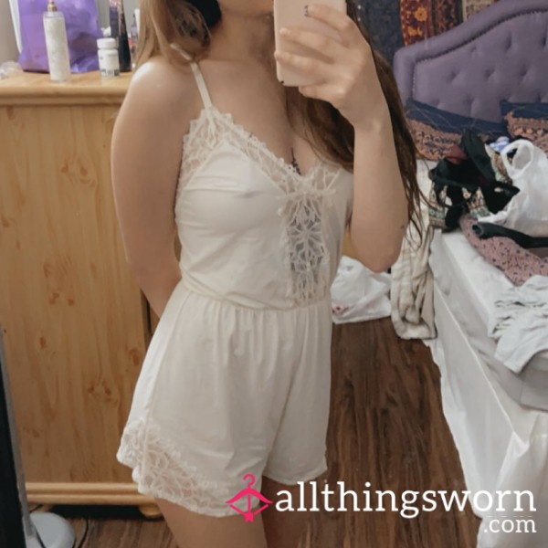 Well Used White One Piece Romper Lace Lingerie