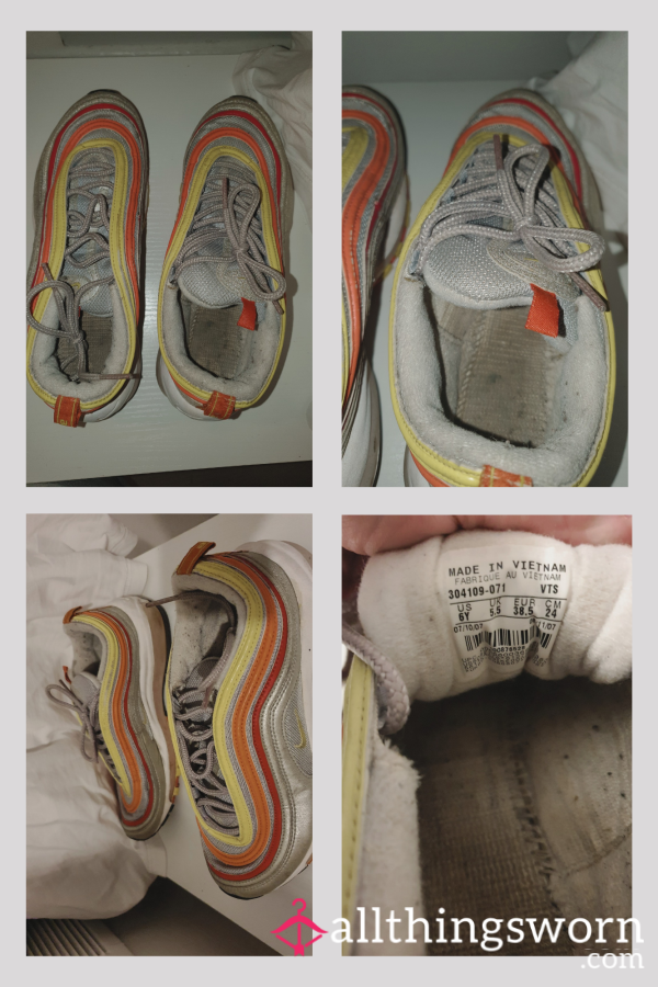 Well Worn And Used Nike 97 Orange, Red & Yellow Silver