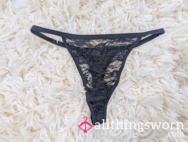 🖤Well-Worn Black Lace Thong🖤