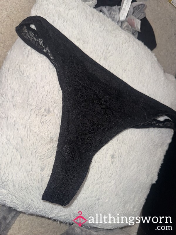 Well Worn Black Lace Thongs 🖤