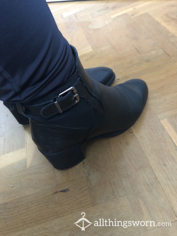 Well Worn Black Leather Ankle Boots