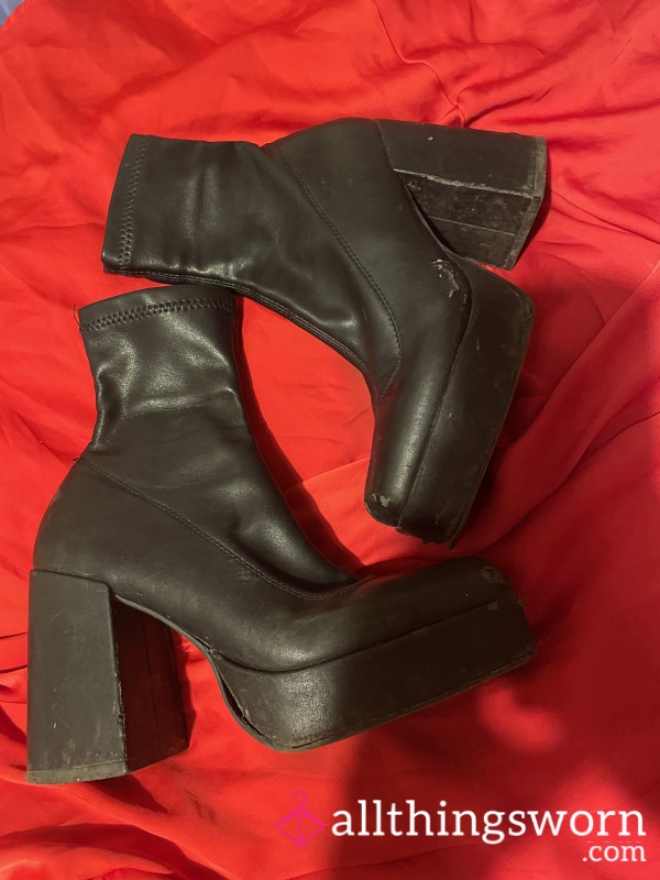 Well-worn Black Leather Sock Boots