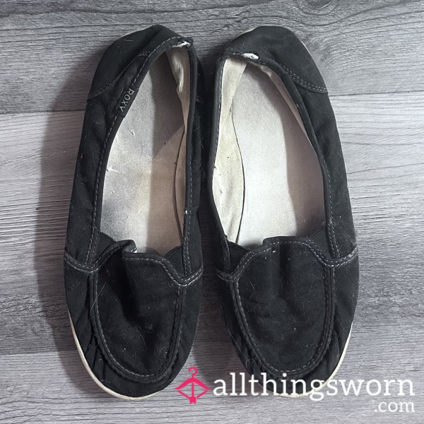 Well-Worn Black Roxy Slip-Ons – Personalized Just For You!