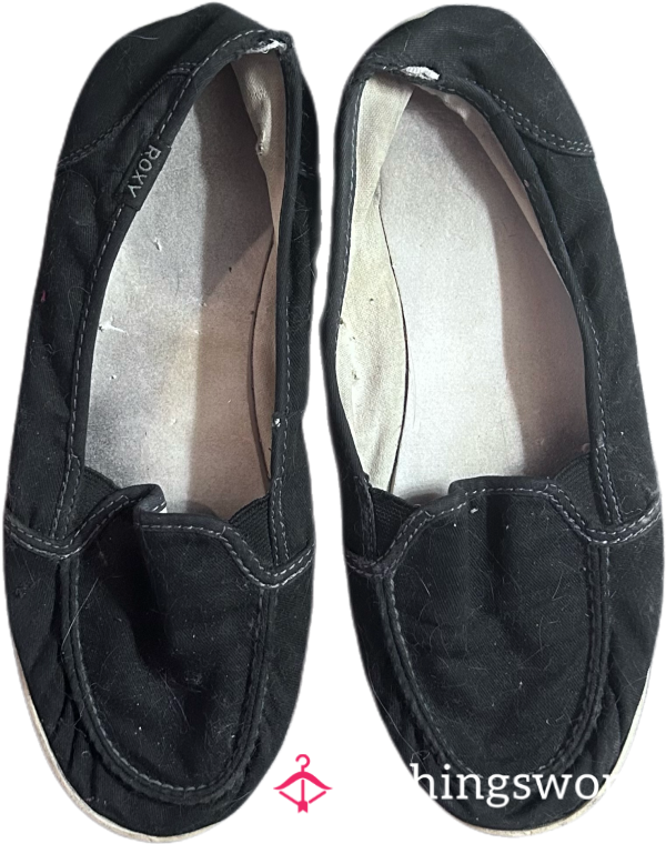 Well-Worn Black Roxy Slip-Ons – Personalized Just For You!