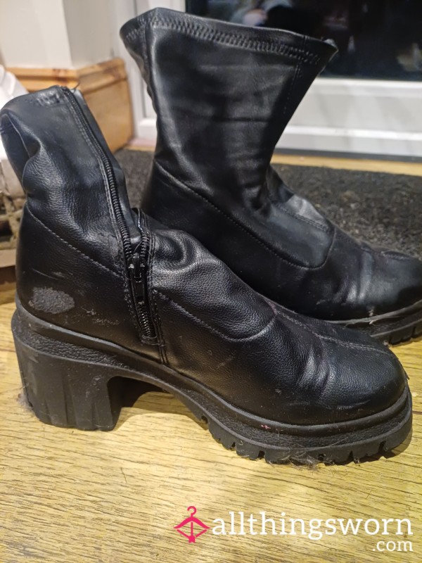 RESERVED Well-Worn Black Sock Pleather Boots