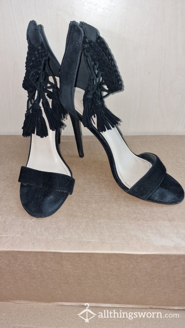 Well Worn Black Suede Stilettos With Ta**els, Longer Wears Available