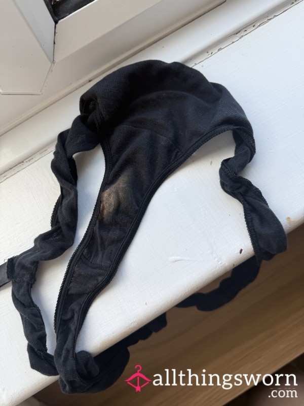 Well Worn Black Thong. Housework And Dog Walk