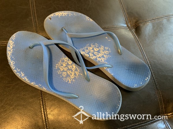 Well Worn Blue Sail Boat Flip Flops