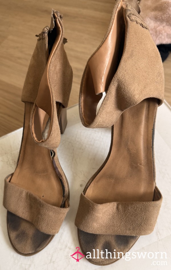 WELL WORN Camel Suede Ankle Strap Heels