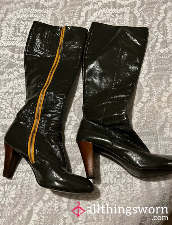 Well-worn Designer Dark Green Knee High Boots