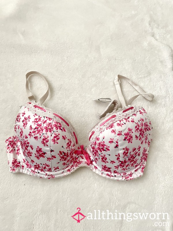 Well Worn Dirty Flor*l Pink/White Satin Bra | KnickerBox |