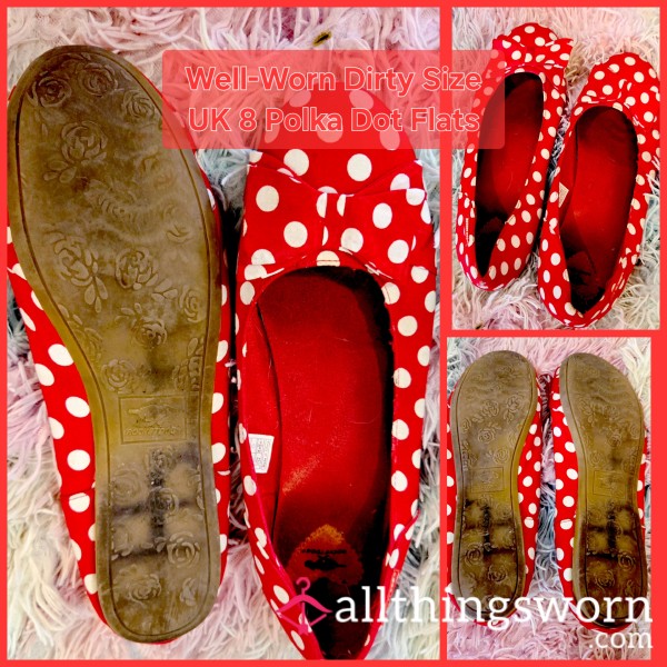 Well Worn Dirty Size UK 8 Polka Dot Flats - INTRODUCTORY PRICE