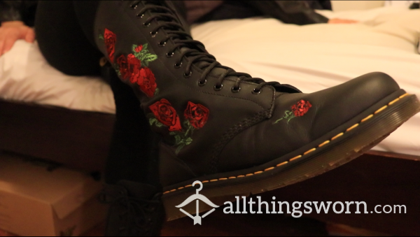 Well-Worn Doc Martens Rose Vonda Boots & Black Thigh Highs (BUNDLE)